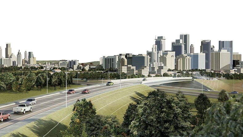 3d model of an city and highway