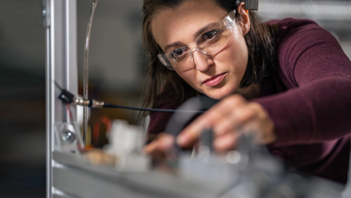 a woman wearing goggles