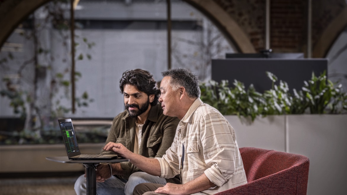 Two employees discussing in an office