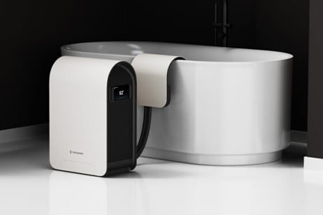 Rendering of a bathtub and chilling unit designed by Sample Studio