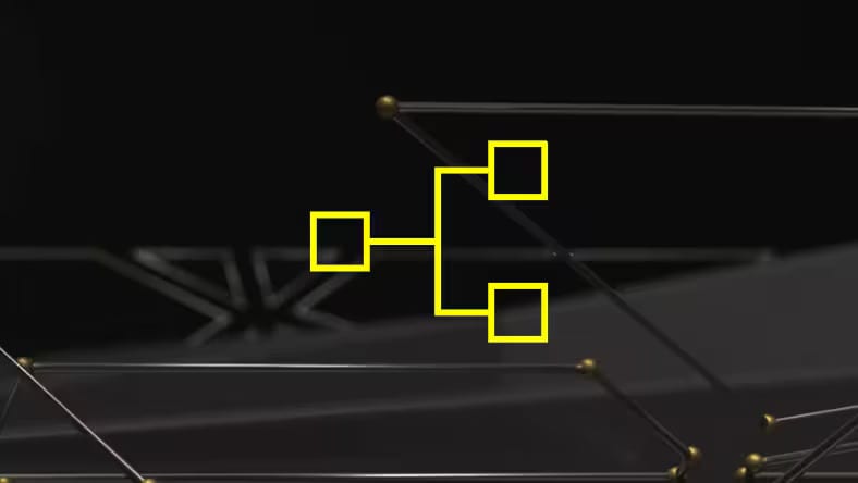 Yellow schematic diagram of a three-way electrical connection with two parallel branches.
