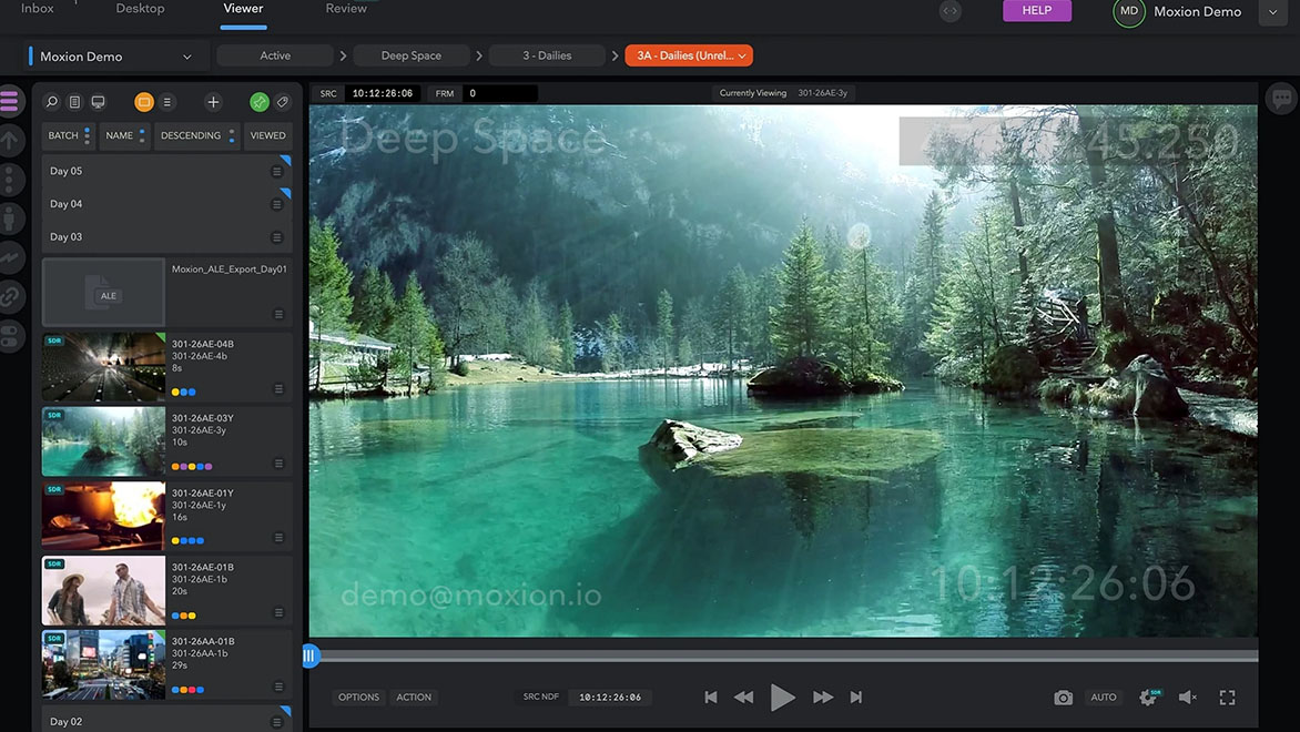 Screenshot from Moxion, Autodesk’s cloud solution for digital dailies and review