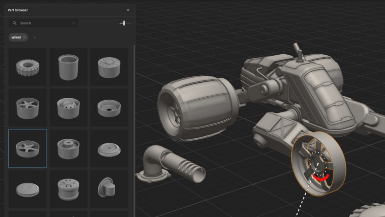 A 3D car model mid-assembly inside Project Falcon