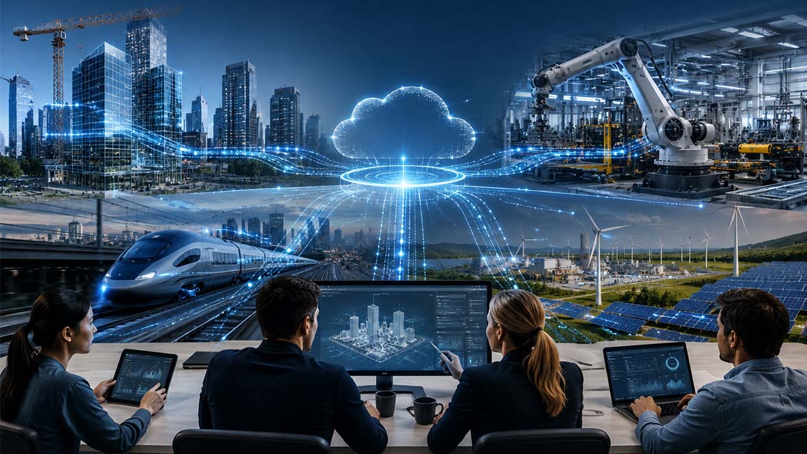 Connected industries sharing data across design and manufacturing.