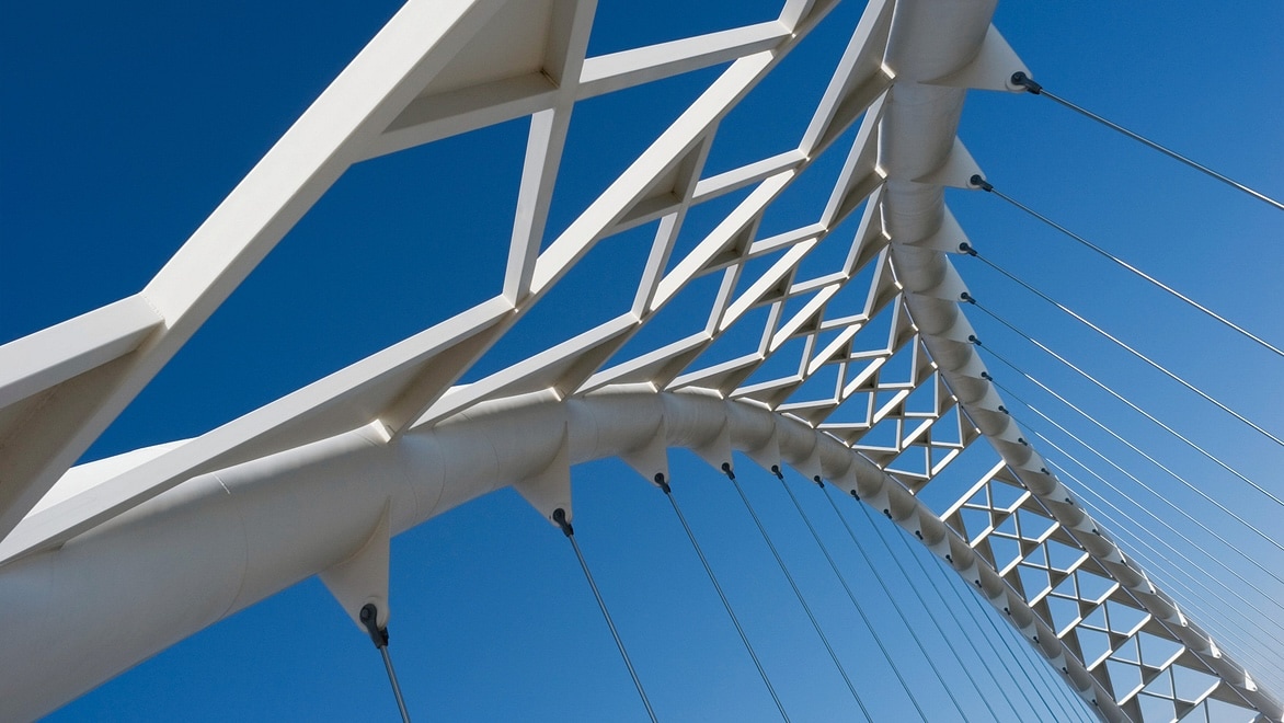 The arch of the Humber River suspension bridge in Toronto, Ontario, Canada