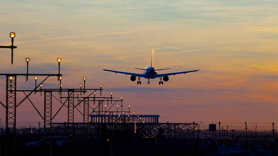 Airplane coming in for a landing.