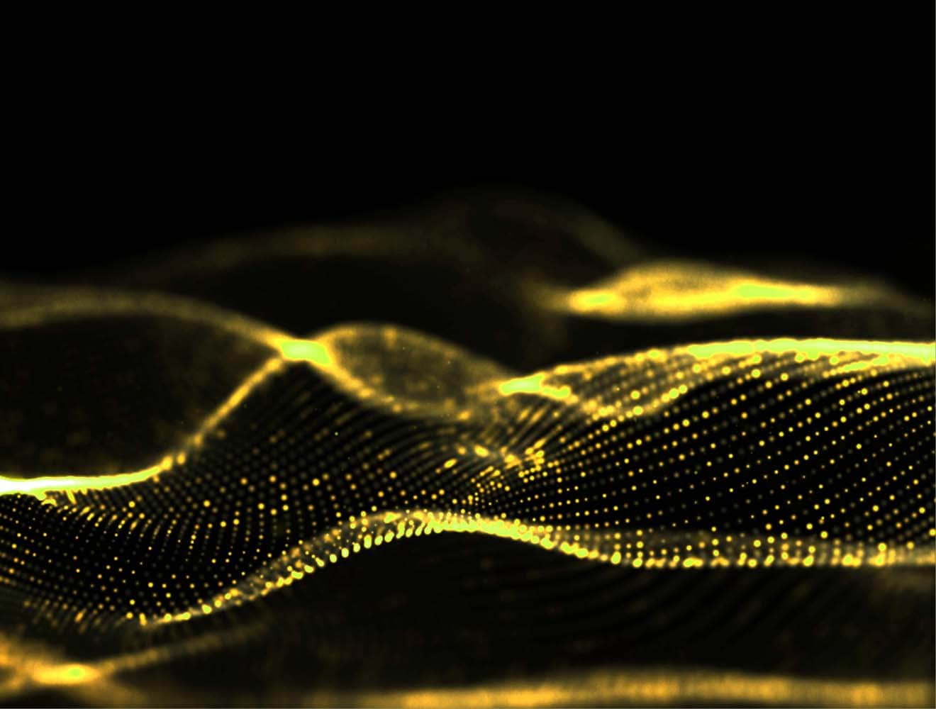 Abstract flowing gold data wave on a black background.