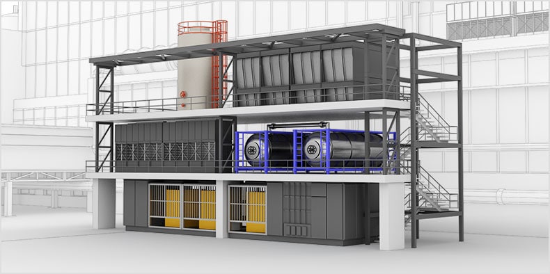 Rendering of large process manufacturing equipment in a building model