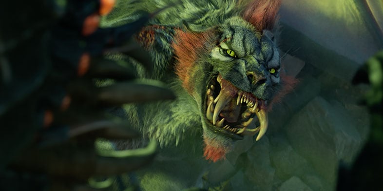 Close-up of snarling animated beast