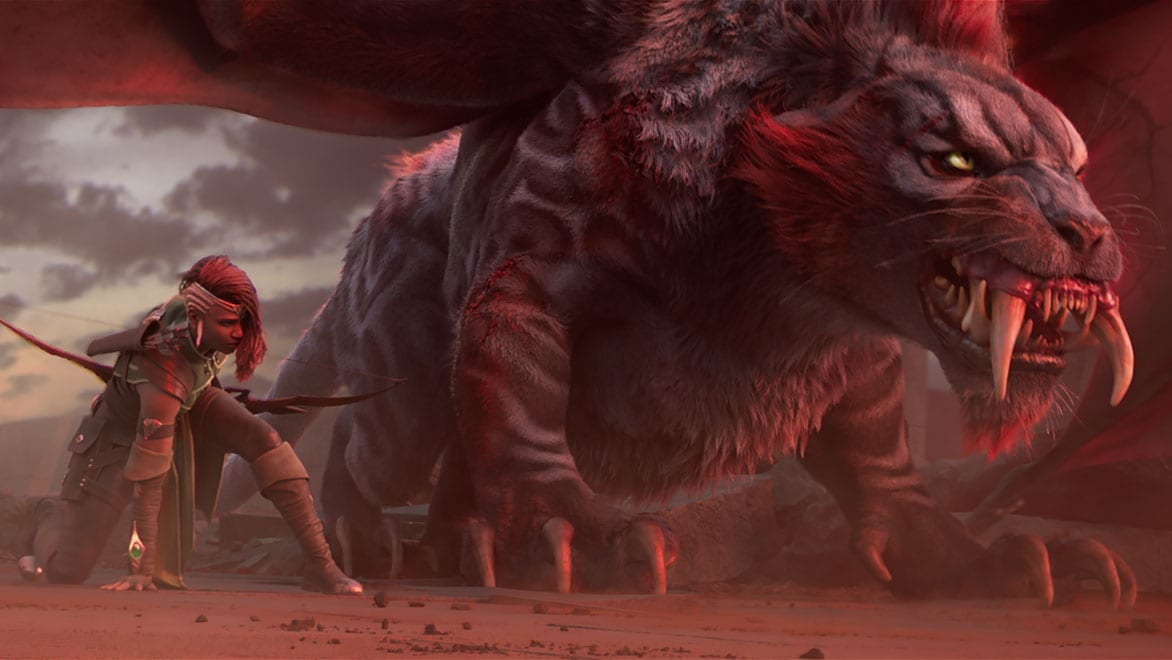 Animazione di Magic: The Gathering Ikoria con guerriero e bestia