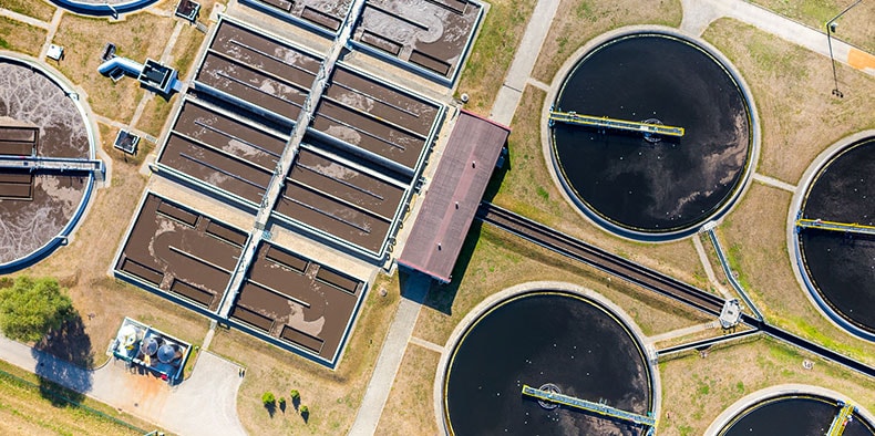Aerial view of a water treatment plant 