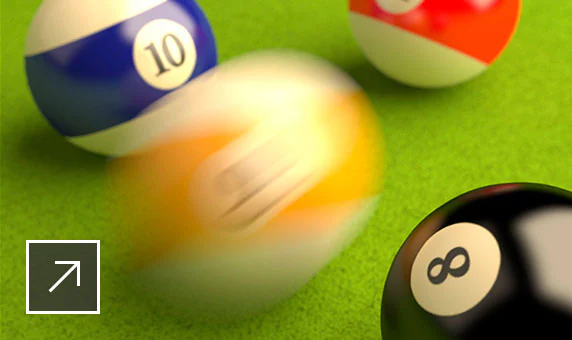 User interface of Maya with 2D and 3D images of 5 pool balls with a blurry ball in the 3D image in Arnold RenderView