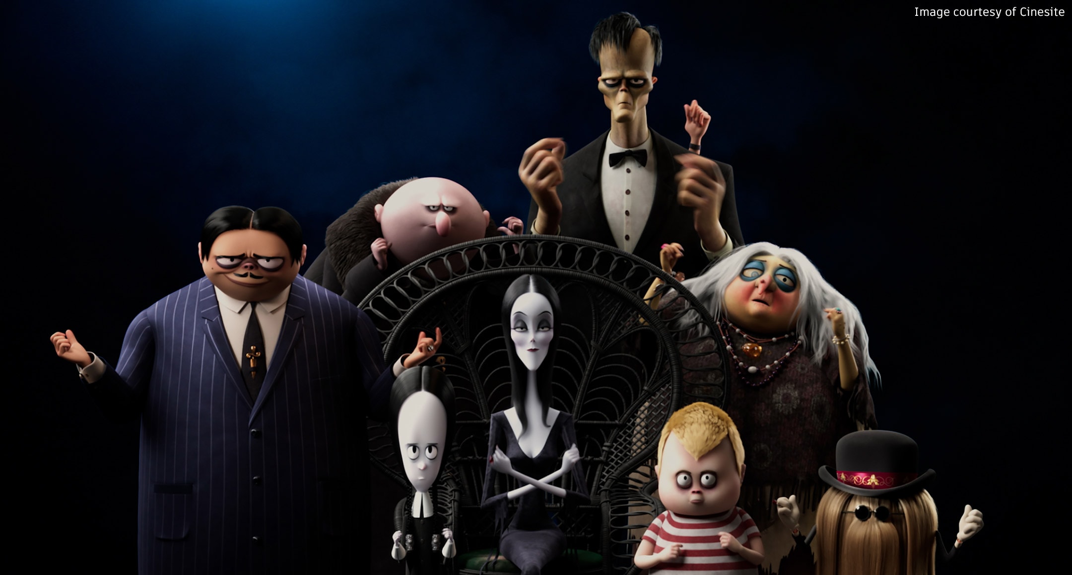 Oito personagens da família Addams  