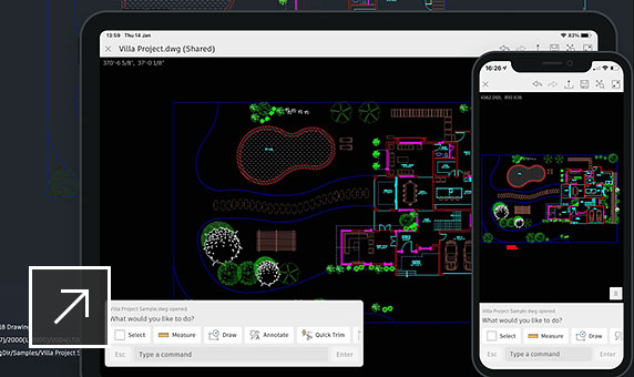 Desenho do AutoCAD visualizado no desktop, na web e em dispositivos móveis.