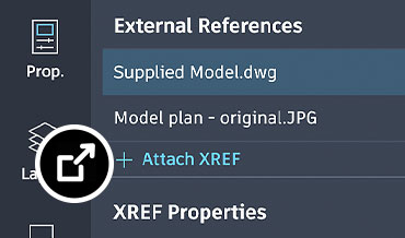 Referencia externa de un archivo DWG que se muestra en la aplicación web de AutoCAD