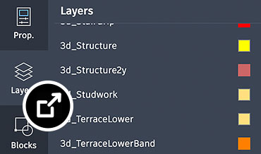 Layers function displayed in a café drawing in the AutoCAD web app