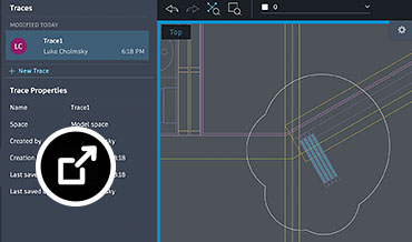 Trace properties panel open within the AutoCAD web app