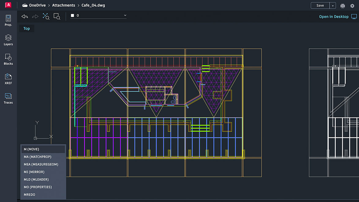 AutoCAD web app interface with command line