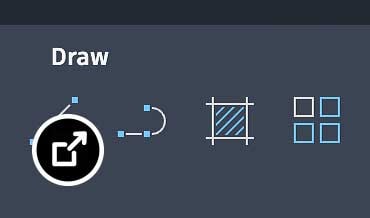 Paleta příkazů umístěná nad kreslicí plochou v aplikaci AutoCAD na webu