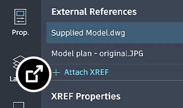 Externí reference souboru DWG zobrazená v aplikaci AutoCAD na webu