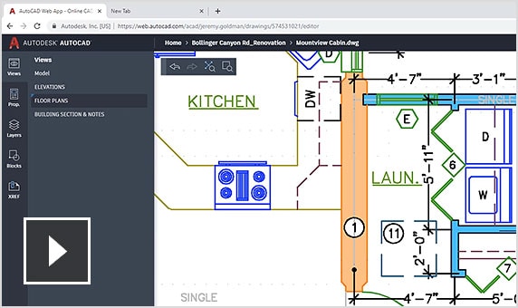 影片：使用 AutoCAD 網頁應用程式建立和編輯圖面