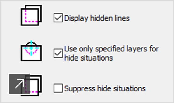 2D wireframe in user interface with Hide Situations tool panel open