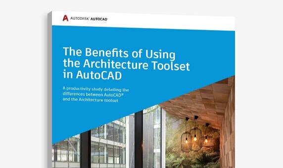 A „The Benefits of Using the Architecture toolset in AutoCAD” (Az Architecture eszközkészlet használatának előnyei az AutoCAD-ben) tanulmány borítójának nézete