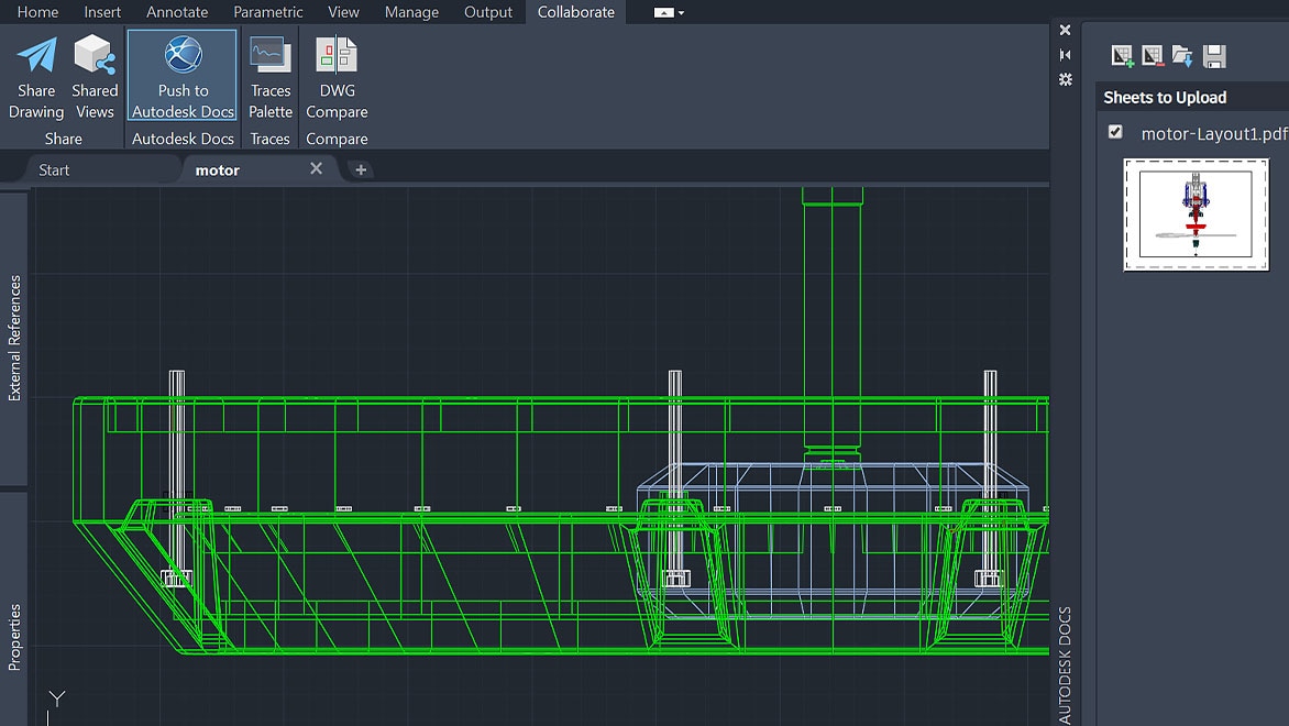 Captura de tela do AutoCAD exibindo ferramentas de colaboração