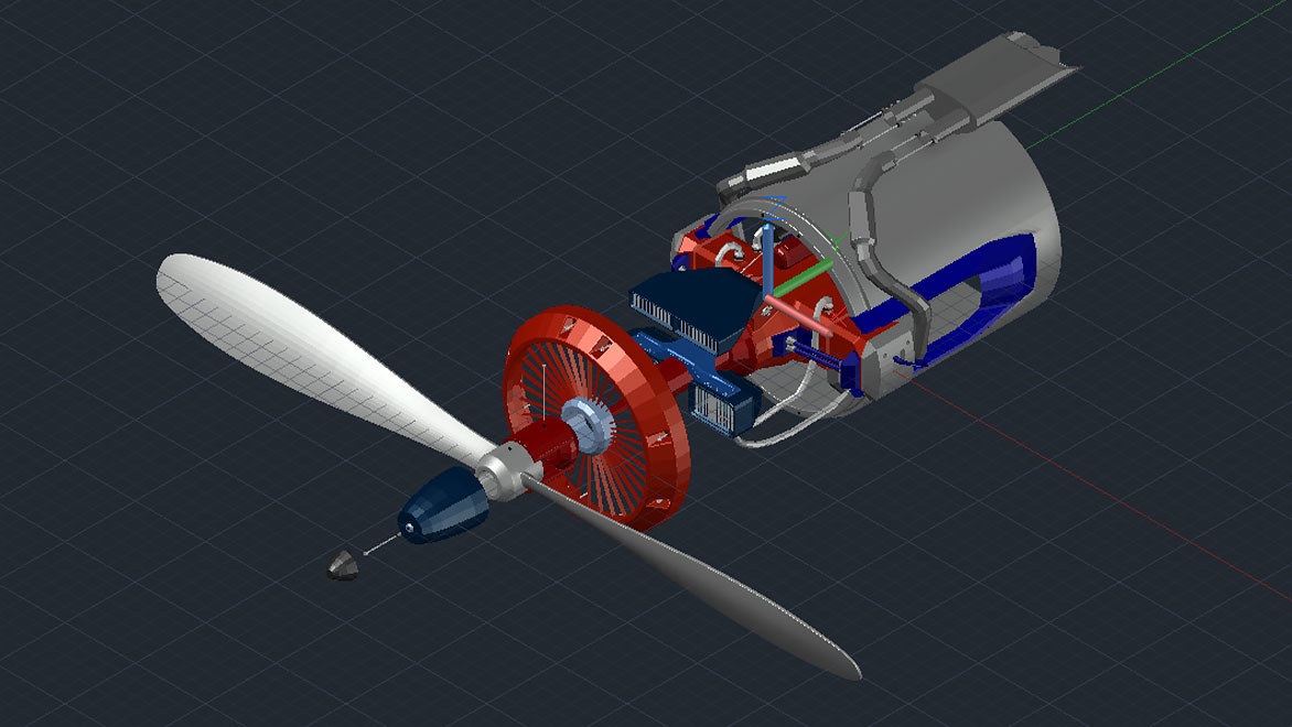 Rendu&nbsp;3D d’un moteur d’avion dans AutoCAD
