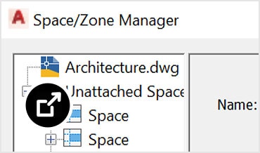Vensteroverlay van Space/Zone Manager met gemarkeerd oppervlak