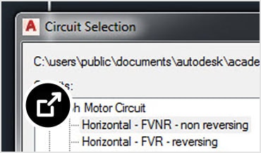 Circuit Selection menu overlay in AutoCAD schematic