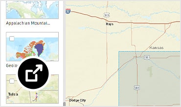 マップ上で拡大表示された ArcGIS ウィンドウ のコネクタ