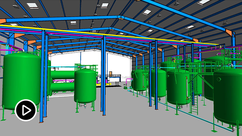 Projeção 3D do interior de uma estação de tratamento de águas