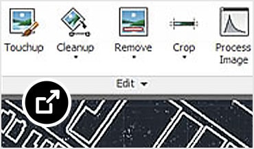 ［ラスター ツール］リボンが選択された状態の AutoCAD ユーザー インタフェースの図面