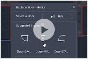 Vidéo :utilisation de la commande REMPLACERBLOC pour remplacer une porte par un nouveau bloc de porte dans AutoCAD