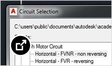 Nakładka menu wyboru obwodu w schemacie AutoCAD