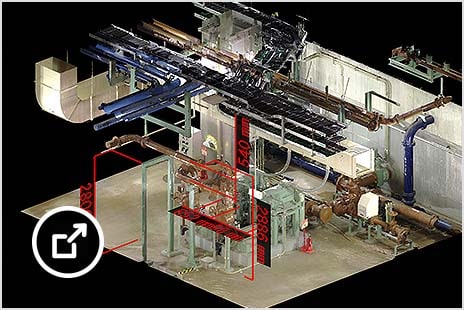 既存の機器から取得した点群データが含まれた 3D プラント配管モデル