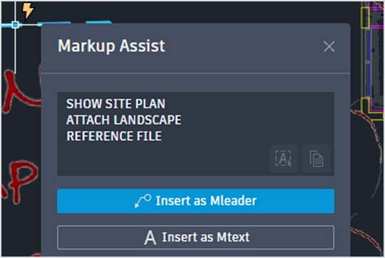 Redline markups display in Autodesk AutoCAD and convert handwritten text into editable elements with Markup Assist.