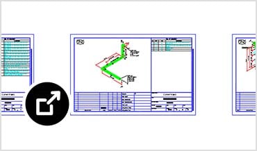 Isometric piping drawing displayed across multiple sheets with highlighted pipe segments.