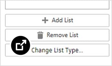Dialog with options to add, remove, or change the type of shared selection lists.