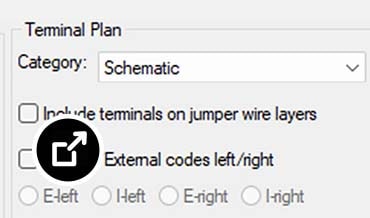 Report Format File Setup window showing terminal plan report options and field configuration in AutoCAD Electrical.