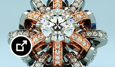 Met kristallen en diamanten ingelegde ring