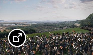 Soldados vikingos esperando la batalla en un paisaje boscoso  