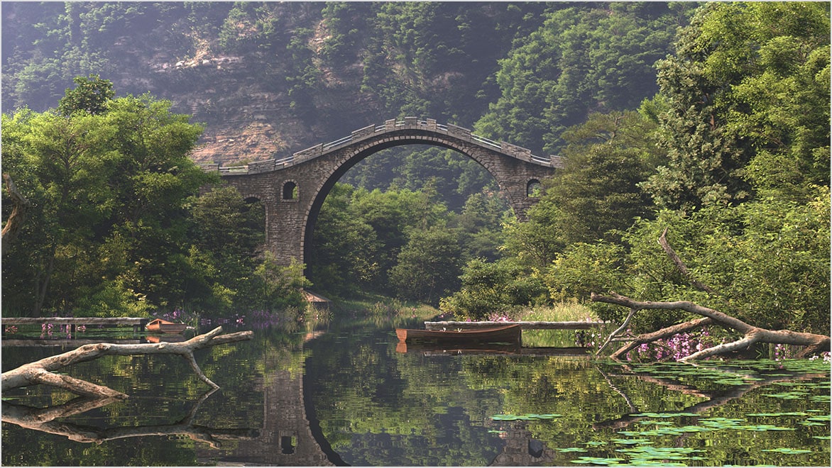 Pont sur une rivière dans une forêt
