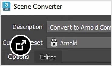 Scene Converter interface with several conversion rules and options in 3ds Max