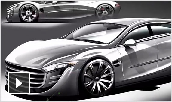 ビデオ：自動車のコンセプト デザイン プロセスに Alias Concept を使用して、カーブ、サーフェス、鋭いエッジを作成