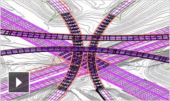 Vídeo: screencast sem som mostrando um modelo de estrada e uma simulação de condução na interface do usuário do Civil 3D