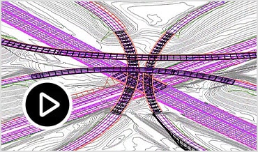 影片：展示 Civil 3D 使用者介面中道路模型和模擬駕駛的無聲螢幕擷取畫面