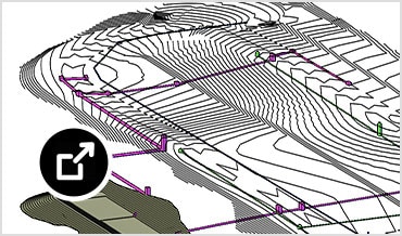 Dibujo conceptual del sistema de gravedad de obra lineal de un silo en la interfaz de usuario de Civil 3D
