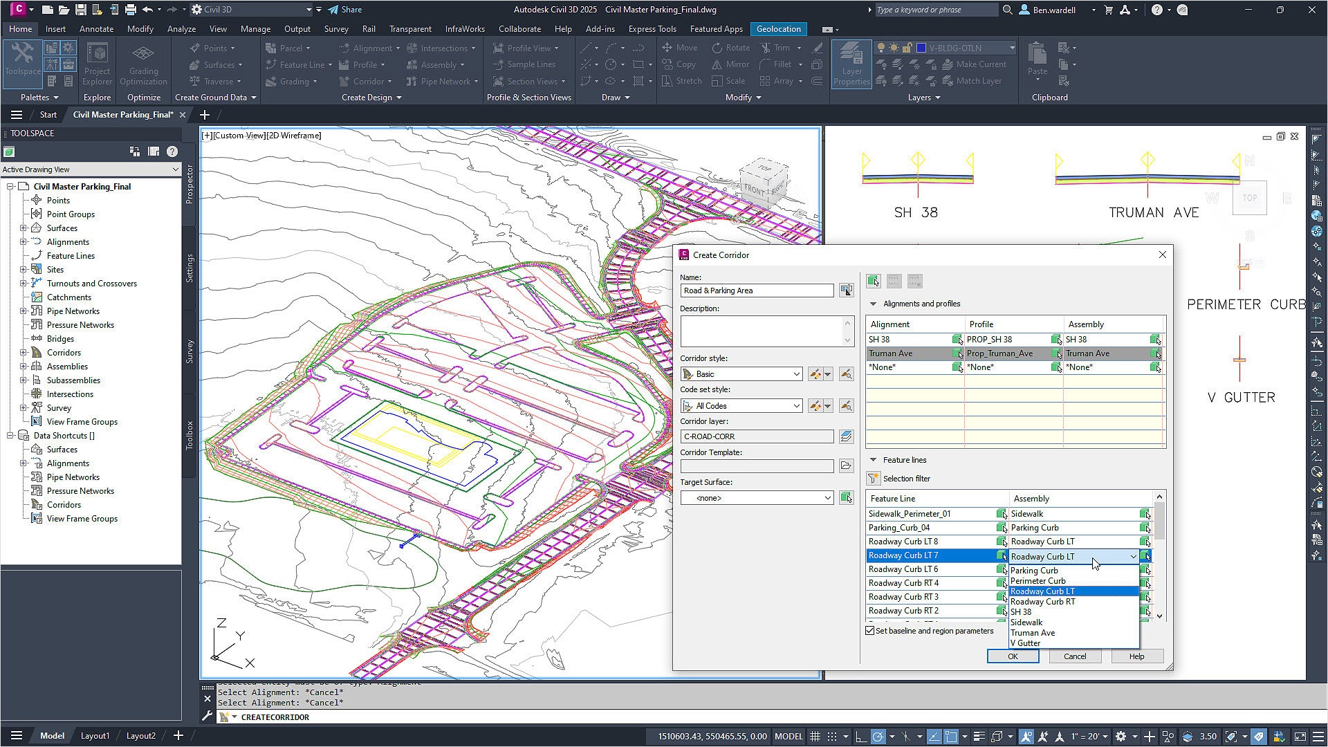 Civil 3D の道路コリドー プロジェクト